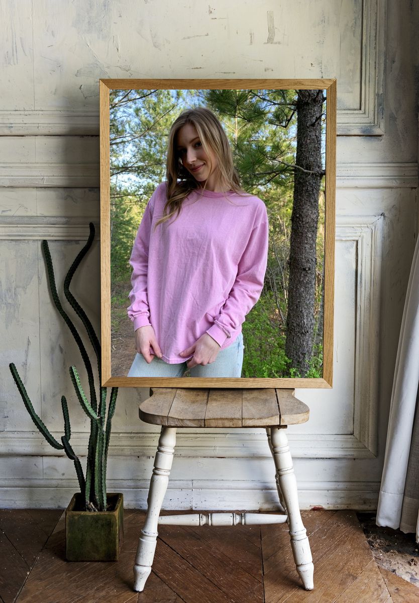 Pink Sweater Forest Portrait Poster. — room view 1