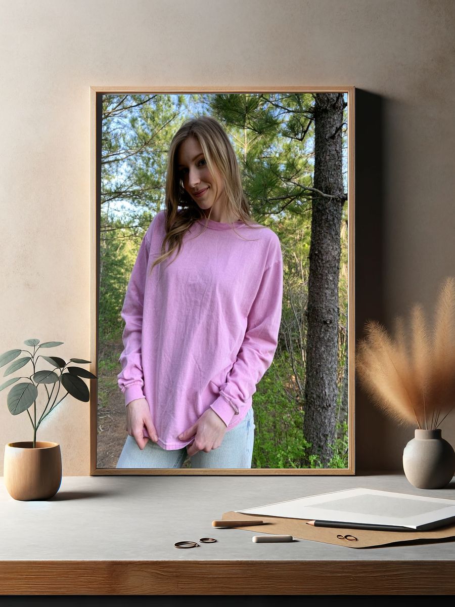 Pink Sweater Forest Portrait Poster. — room view 2