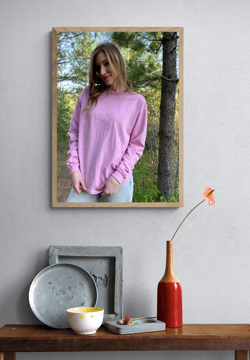 Pink Sweater Forest Portrait Poster. — room view 3