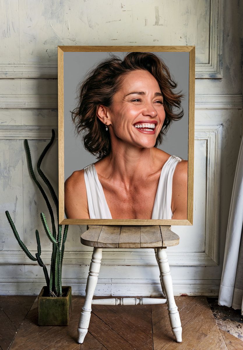 Smiling Woman Portrait Photography Poster. — room view 1