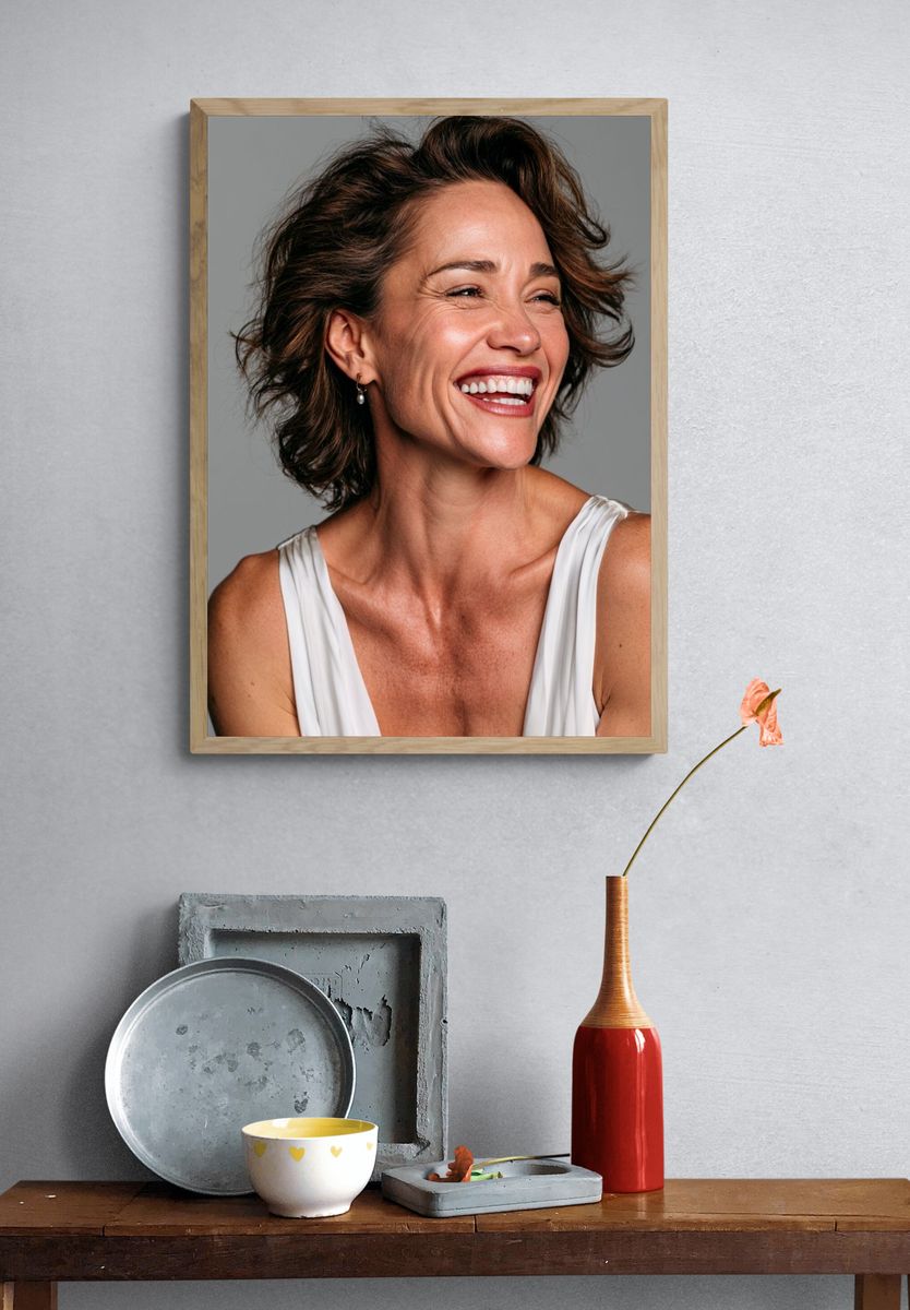 Smiling Woman Portrait Photography Poster. — room view 3