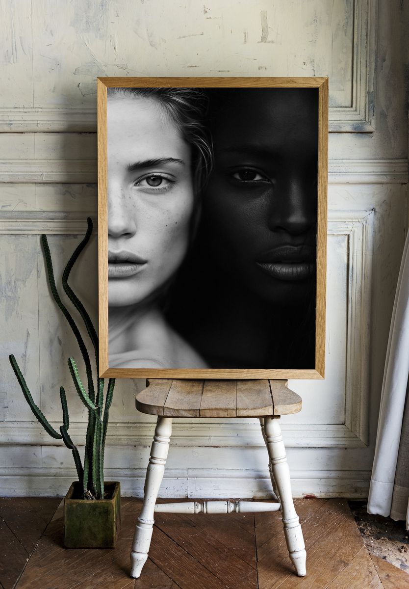 Dual Faces Black-White Portrait Poster. room preview
