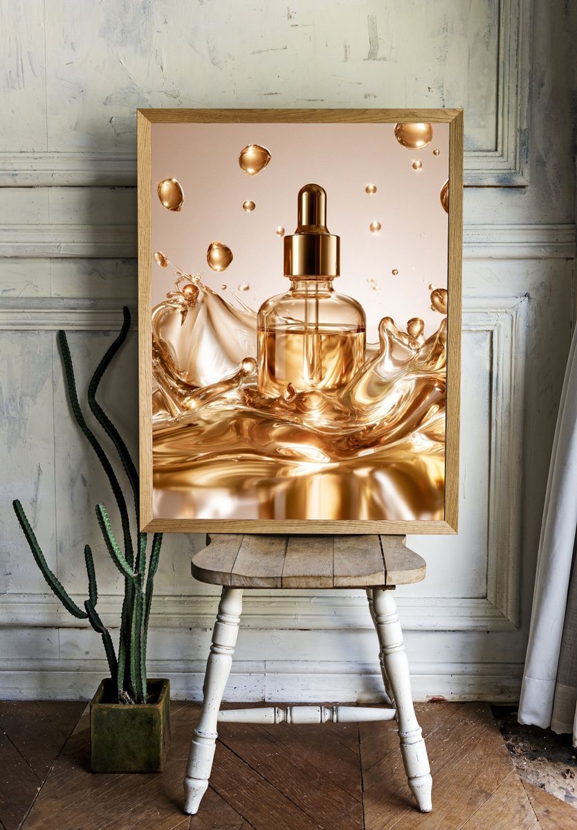 Golden Perfume Bottle Photography Poster. room preview
