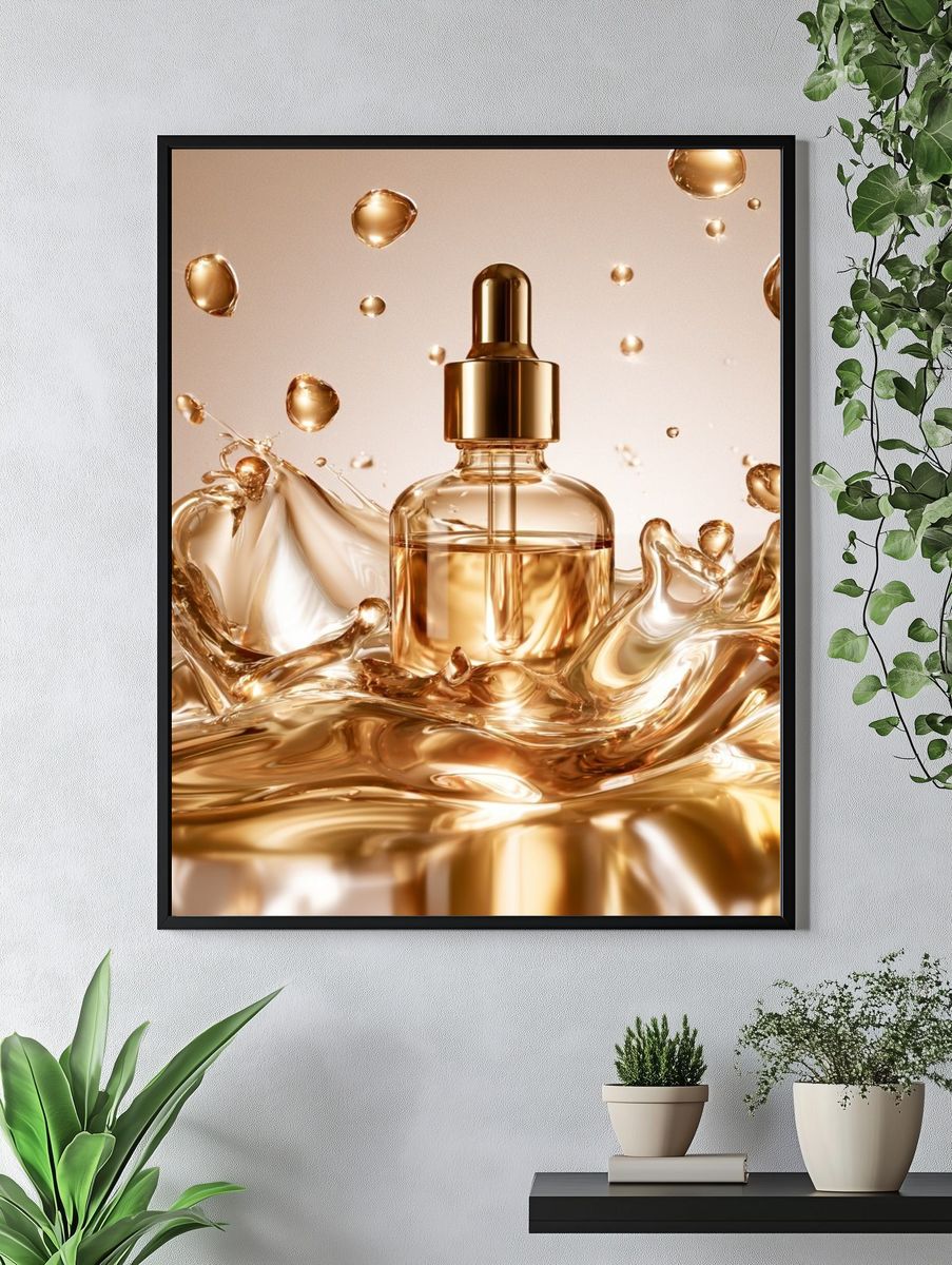 Golden Perfume Bottle Photography Poster. — room view 4