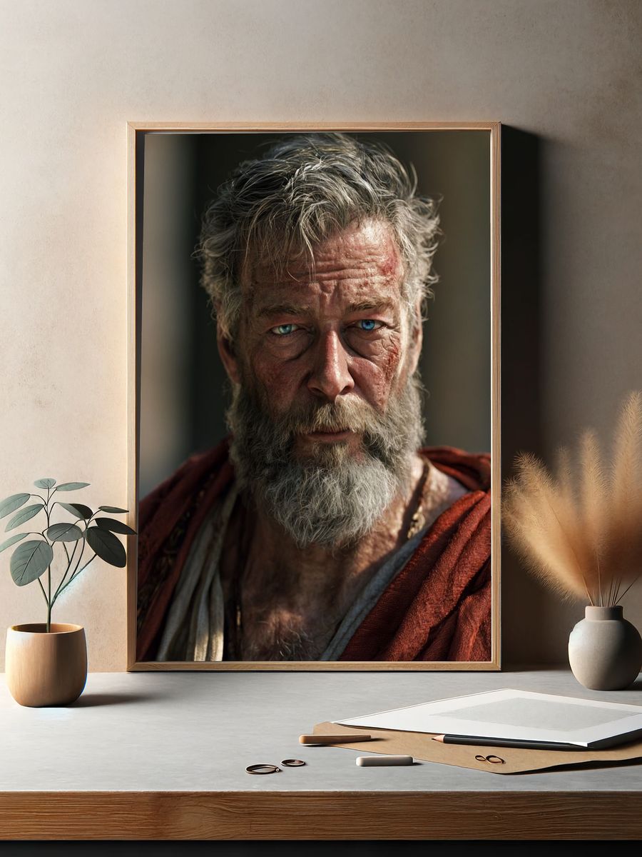 Stoic Bearded Man Portrait Print. — room view 2