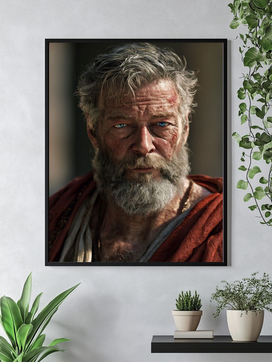 Stoic Bearded Man Portrait Print. — room view 4
