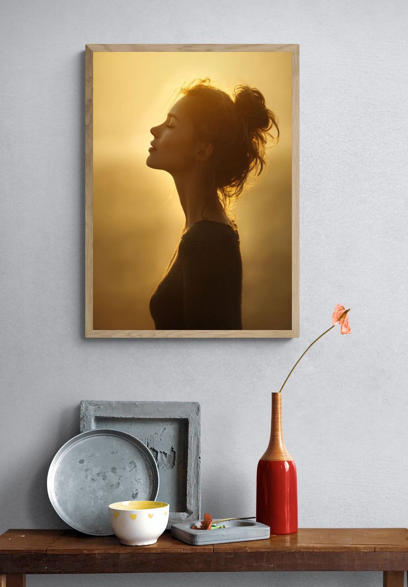 Silhouette of a Woman at Sunset — Photography Print. — room view 3