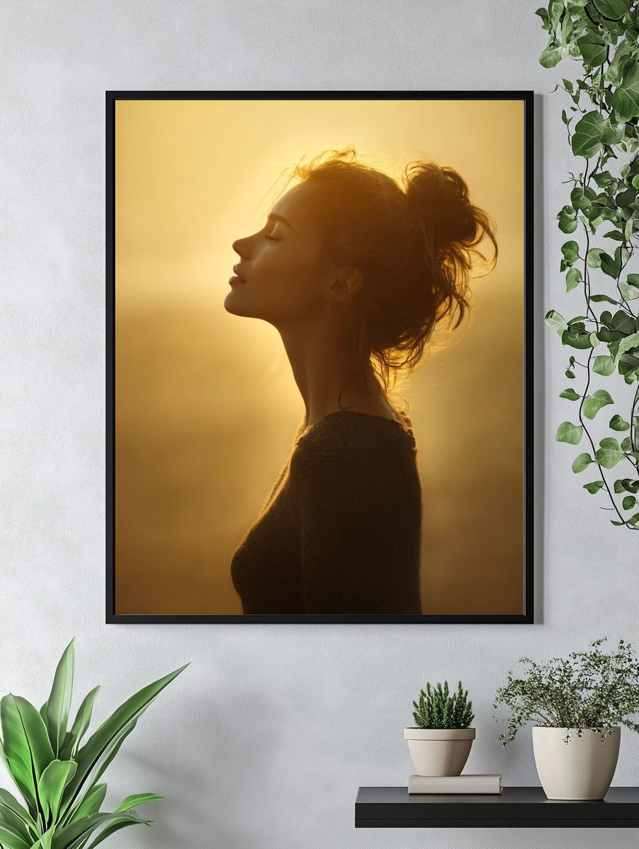 Silhouette of a Woman at Sunset — Photography Print. — room view 4