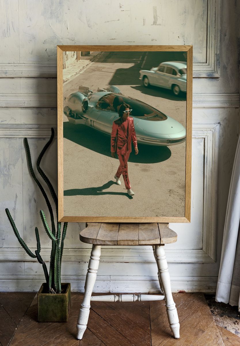 Retro Futurist Car Street Poster. room preview
