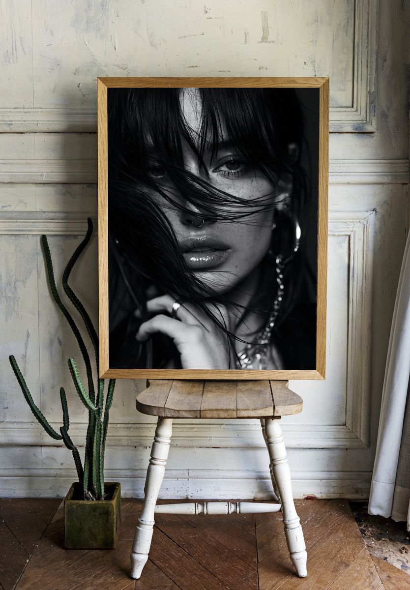 Moody Black and White Portrait Print. room preview