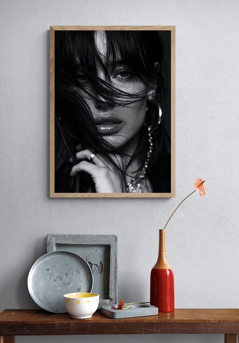 Moody Black and White Portrait Print. — room view 3