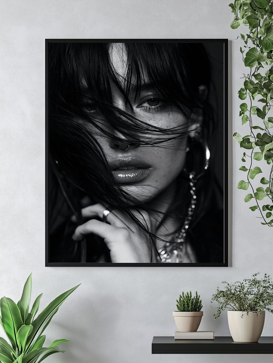 Moody Black and White Portrait Print. — room view 4