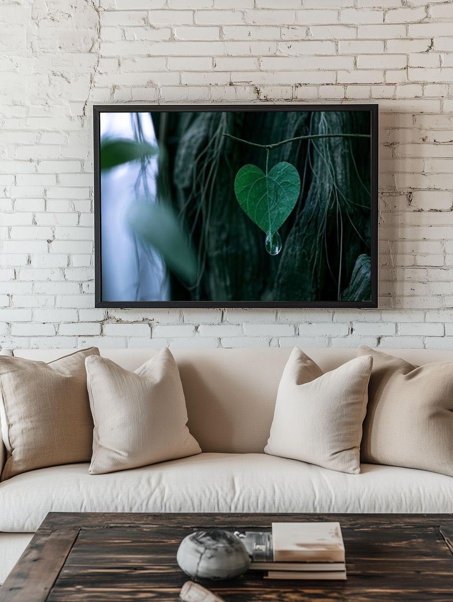 Heart Leaf Dew Photography Poster. — room view 1
