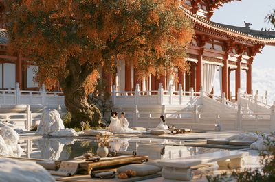 Serene Temple Garden Photography Poster.