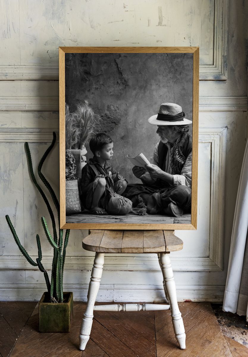 Village Storytelling Black-White Poster. room preview