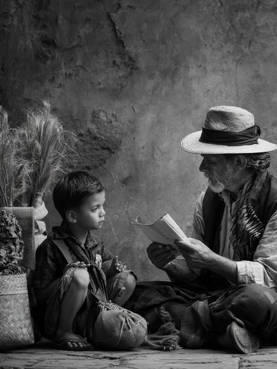 Village Storytelling Black-White Poster. poster