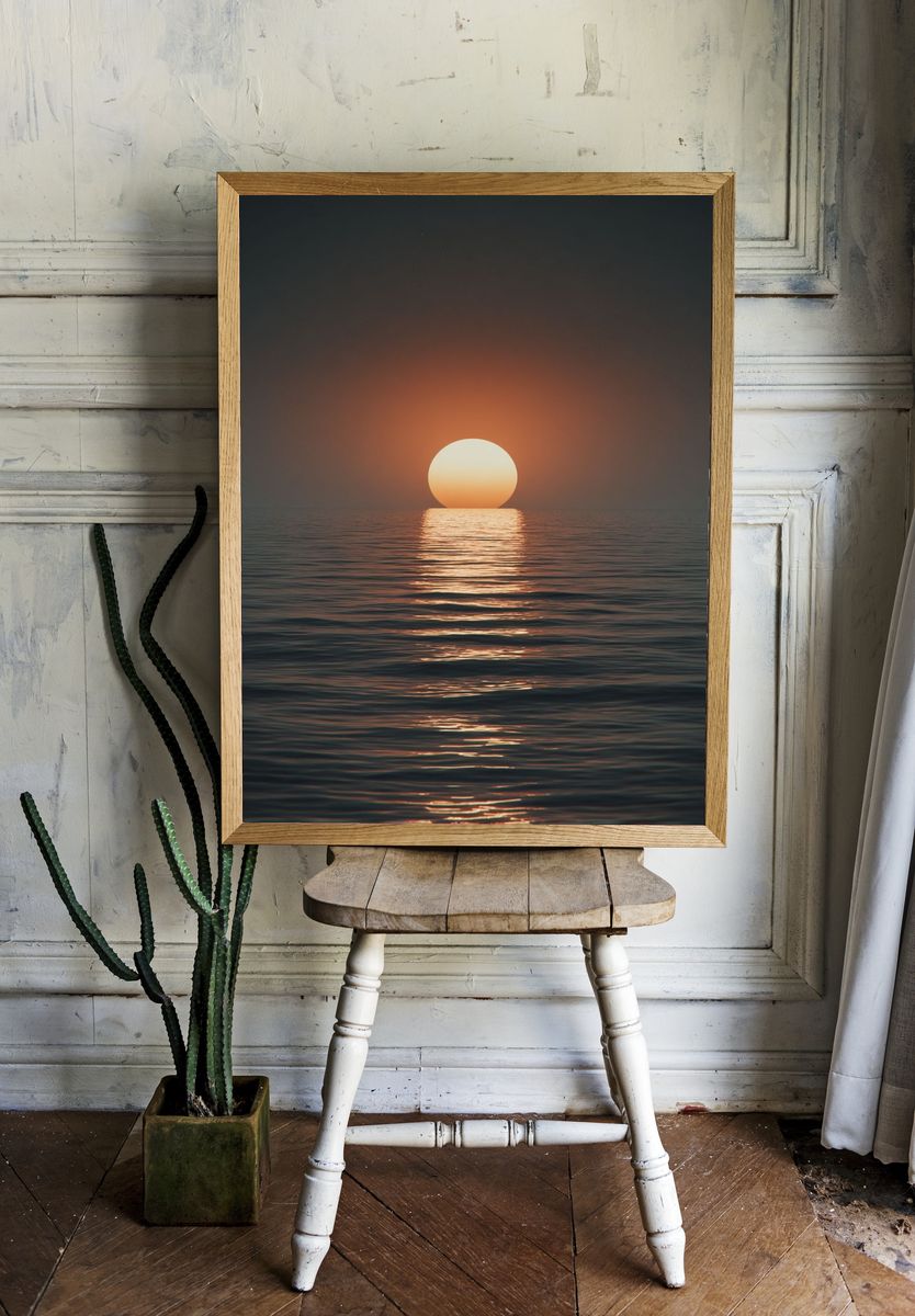 Sunset Over Calm Sea Photography Poster. — room view 1