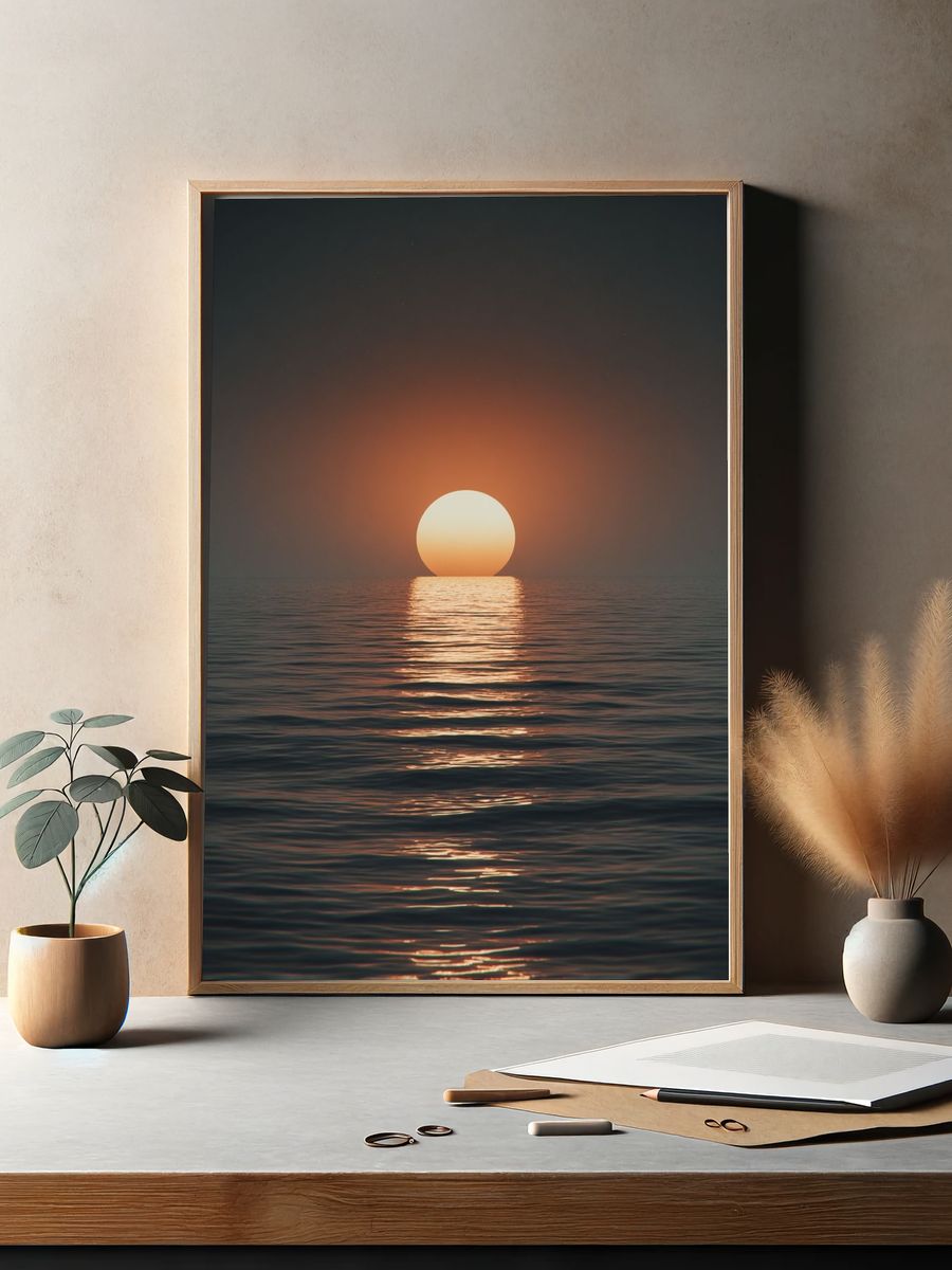 Sunset Over Calm Sea Photography Poster. — room view 2
