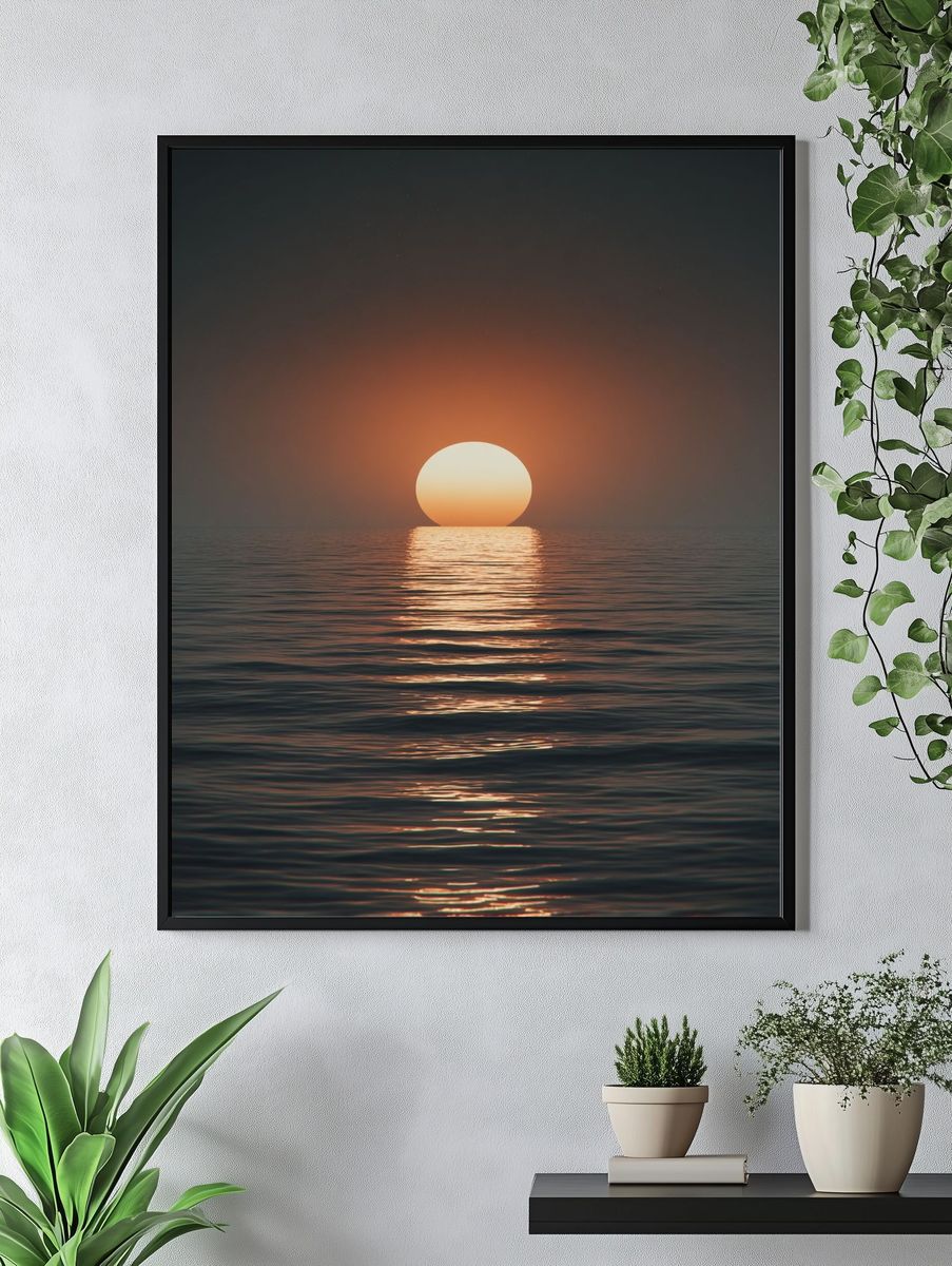 Sunset Over Calm Sea Photography Poster. — room view 4