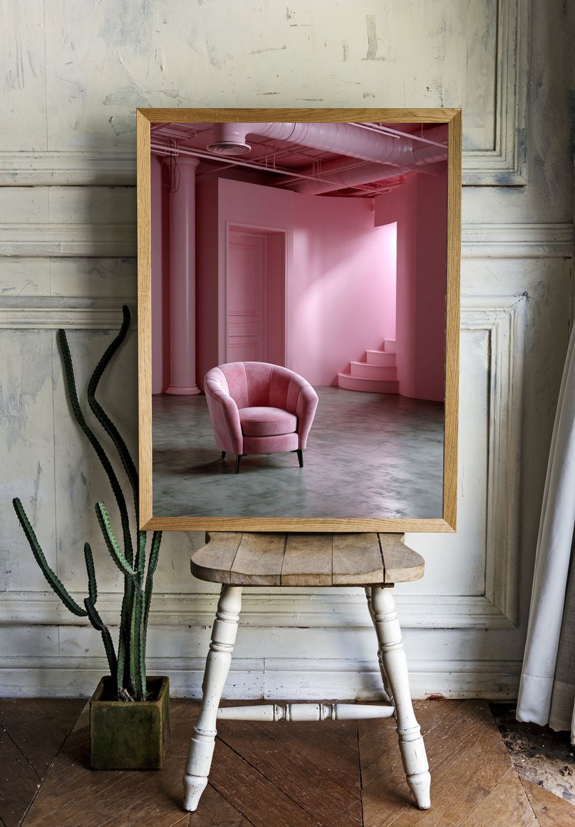 Pink Interior Chair Photography Poster. — room view 1