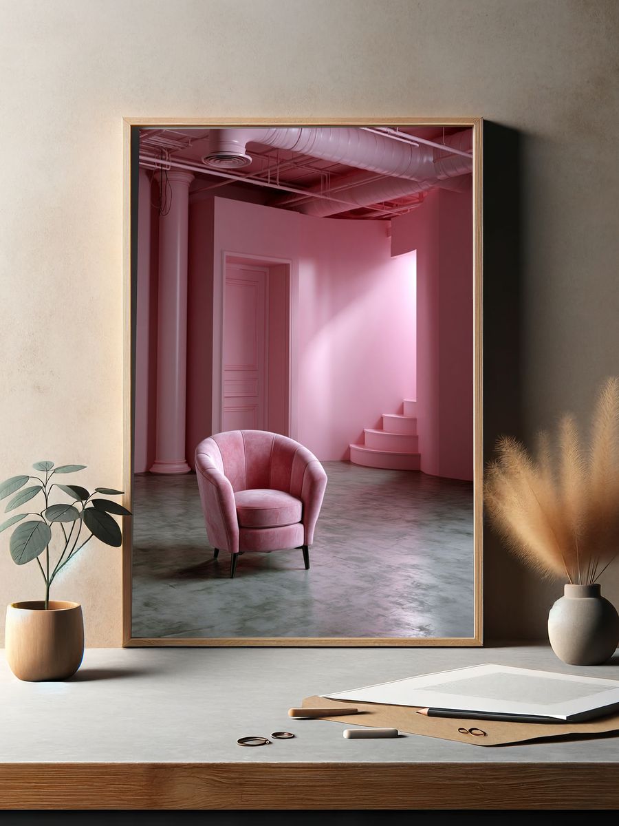 Pink Interior Chair Photography Poster. — room view 2