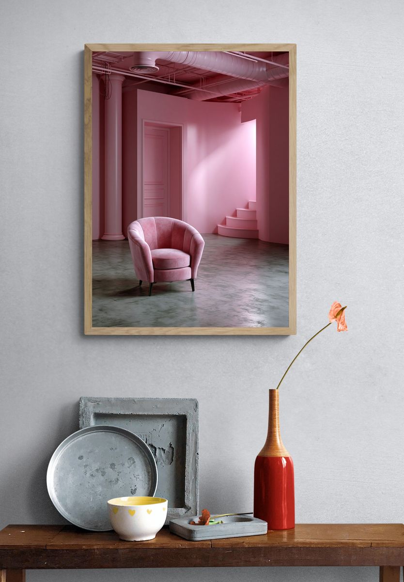 Pink Interior Chair Photography Poster. — room view 3