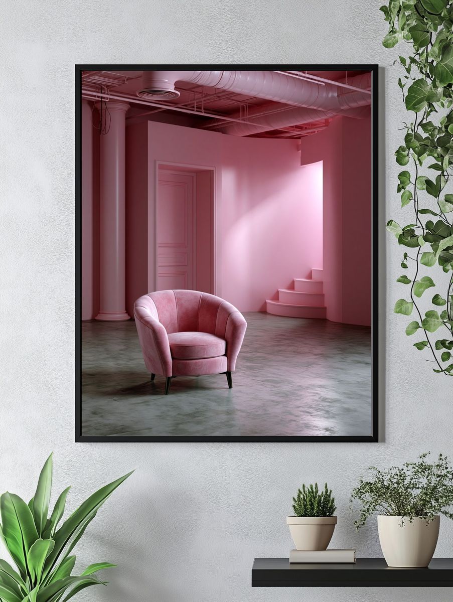 Pink Interior Chair Photography Poster. — room view 4