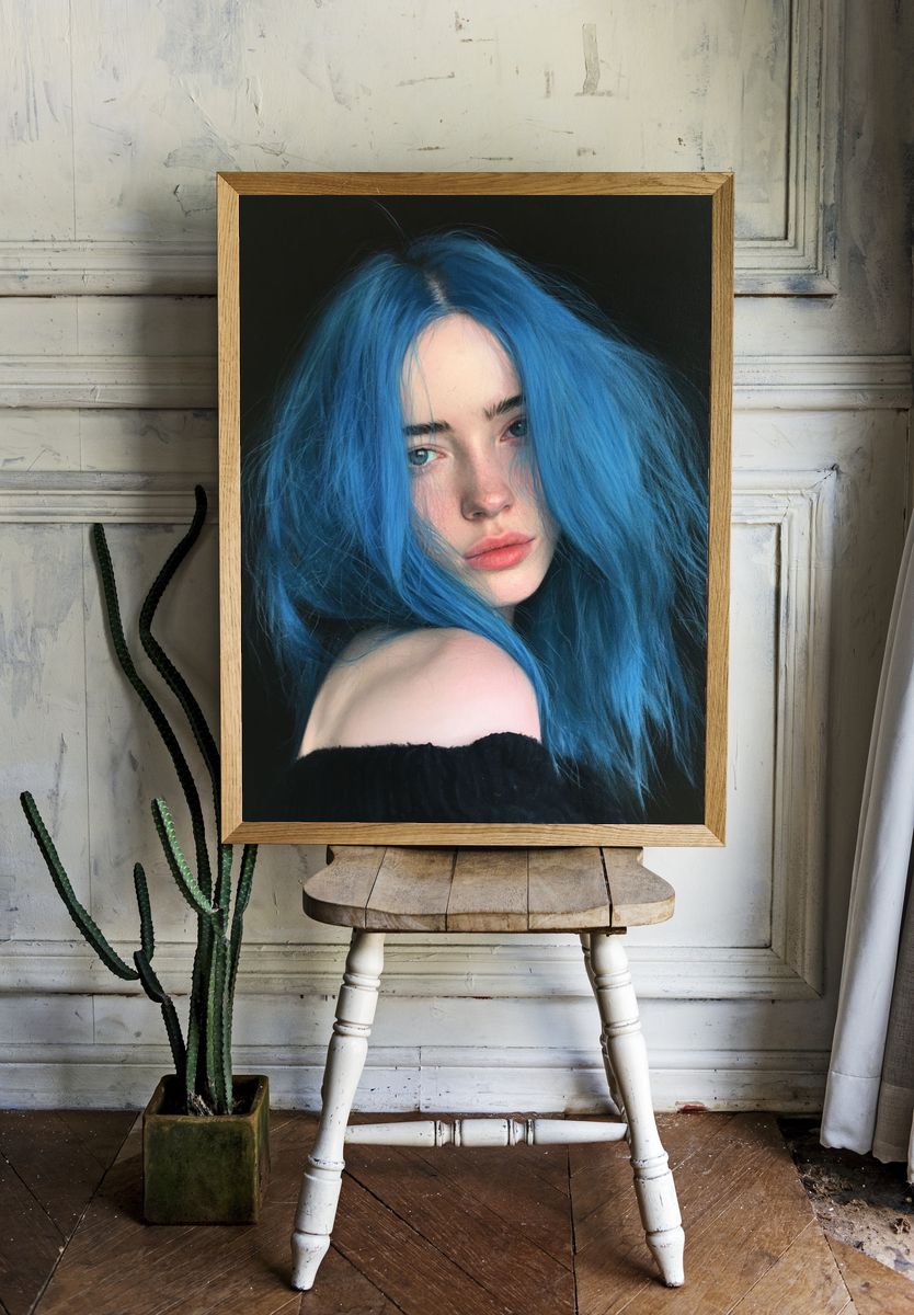 Blue-Haired Portrait Photography Poster. — room view 1