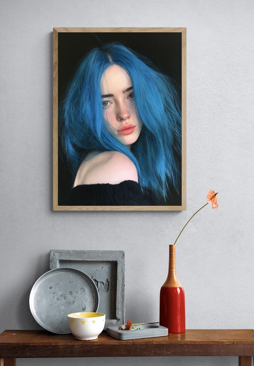 Blue-Haired Portrait Photography Poster. — room view 3
