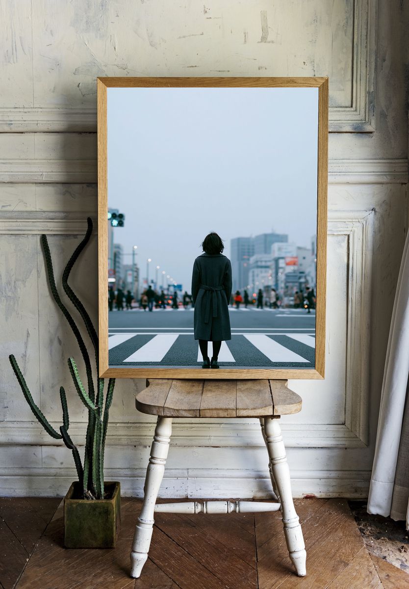Lonely Crosswalk Cityscape Photography Poster. room preview