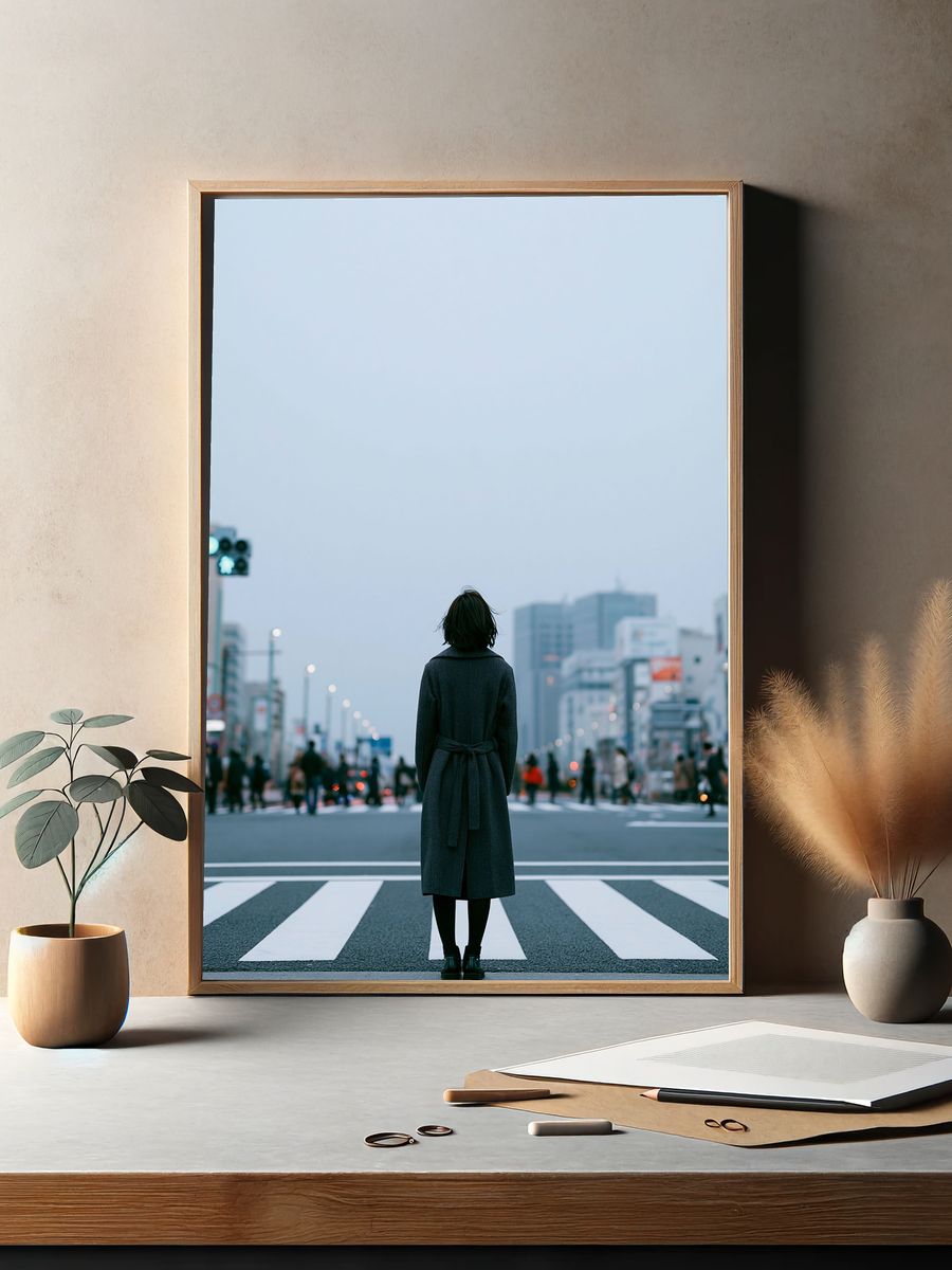 Lonely Crosswalk Cityscape Photography Poster. — room view 2