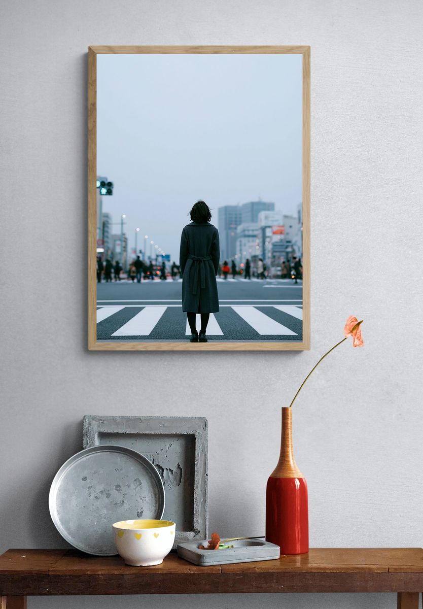 Lonely Crosswalk Cityscape Photography Poster. — room view 3