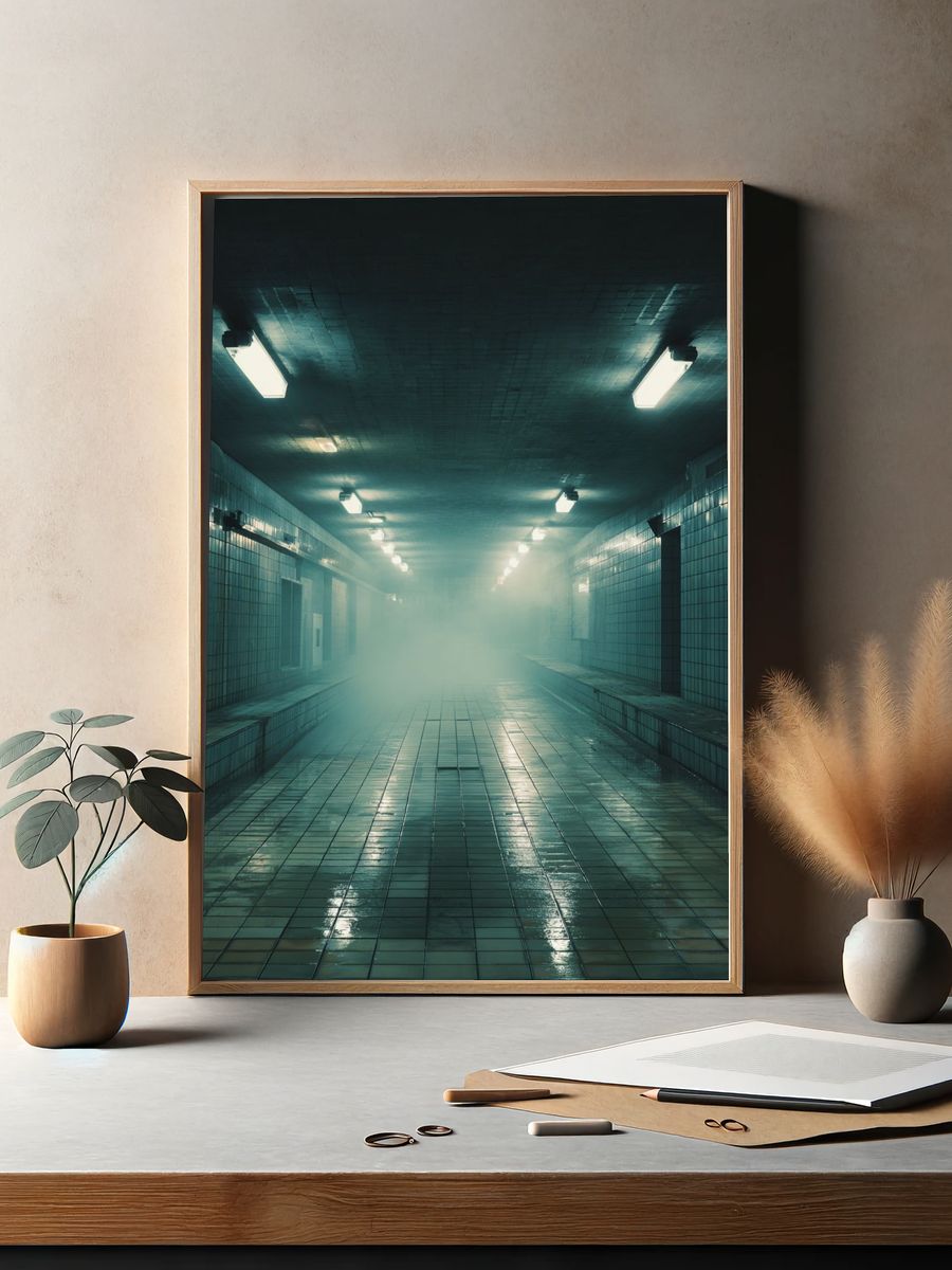 Foggy Subway Tunnel Photography Poster. — room view 2