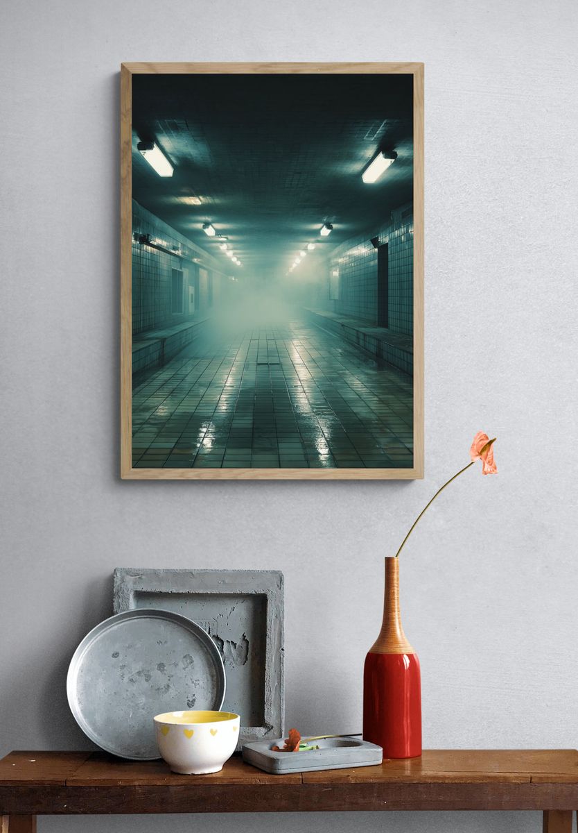 Foggy Subway Tunnel Photography Poster. — room view 3