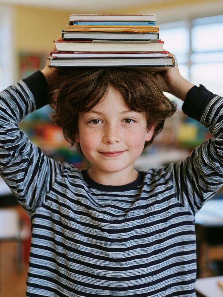 Boy with Books Photography Poster. poster detail