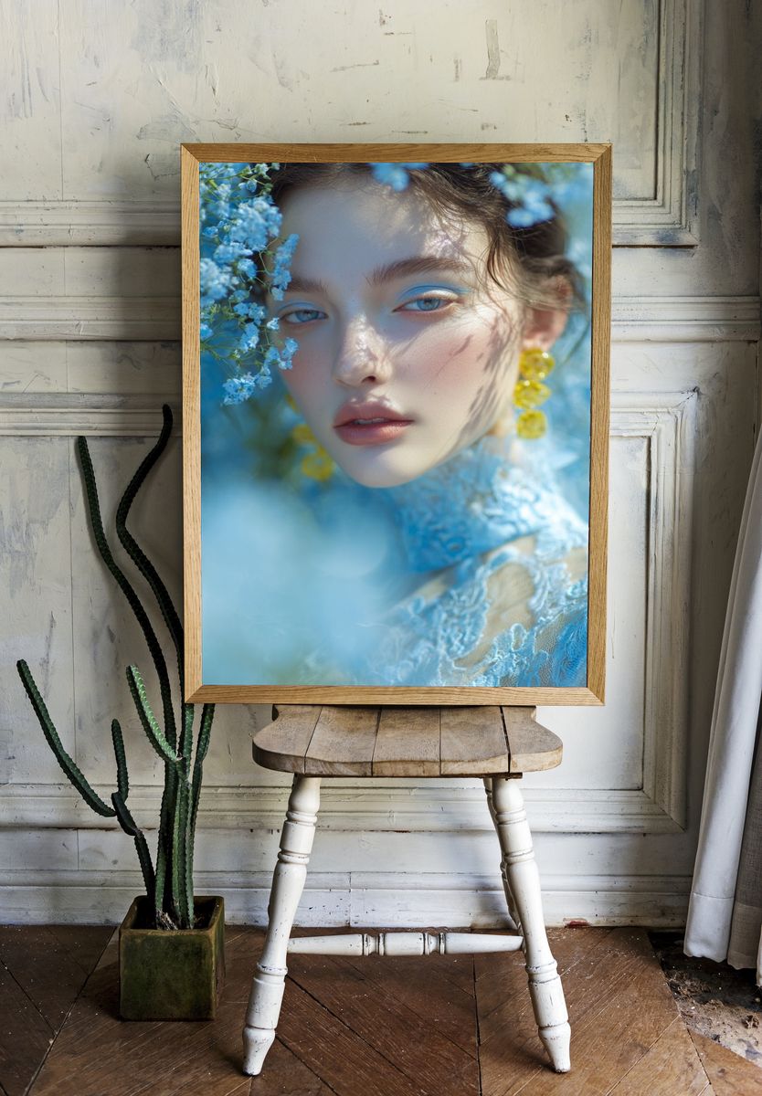 Blue Floral Portrait Photography Poster. room preview