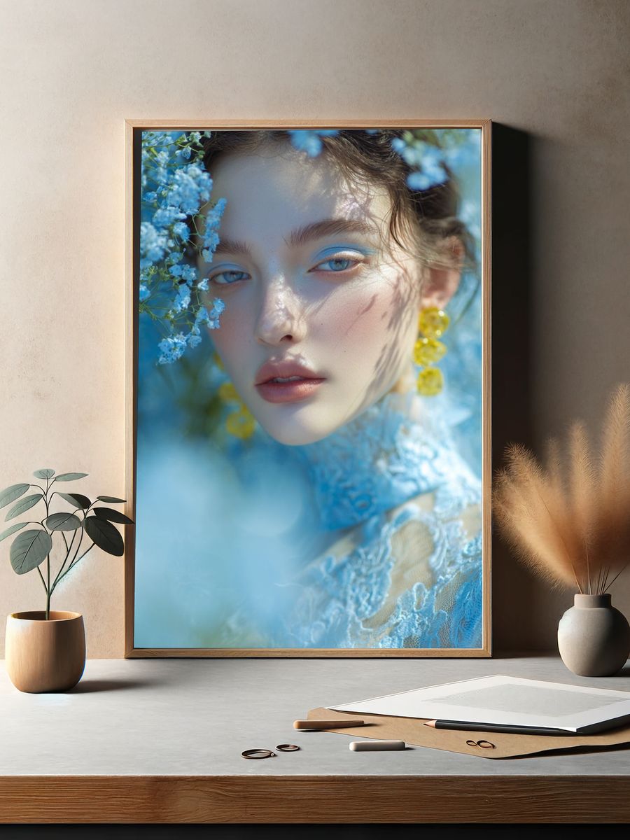 Blue Floral Portrait Photography Poster. — room view 2