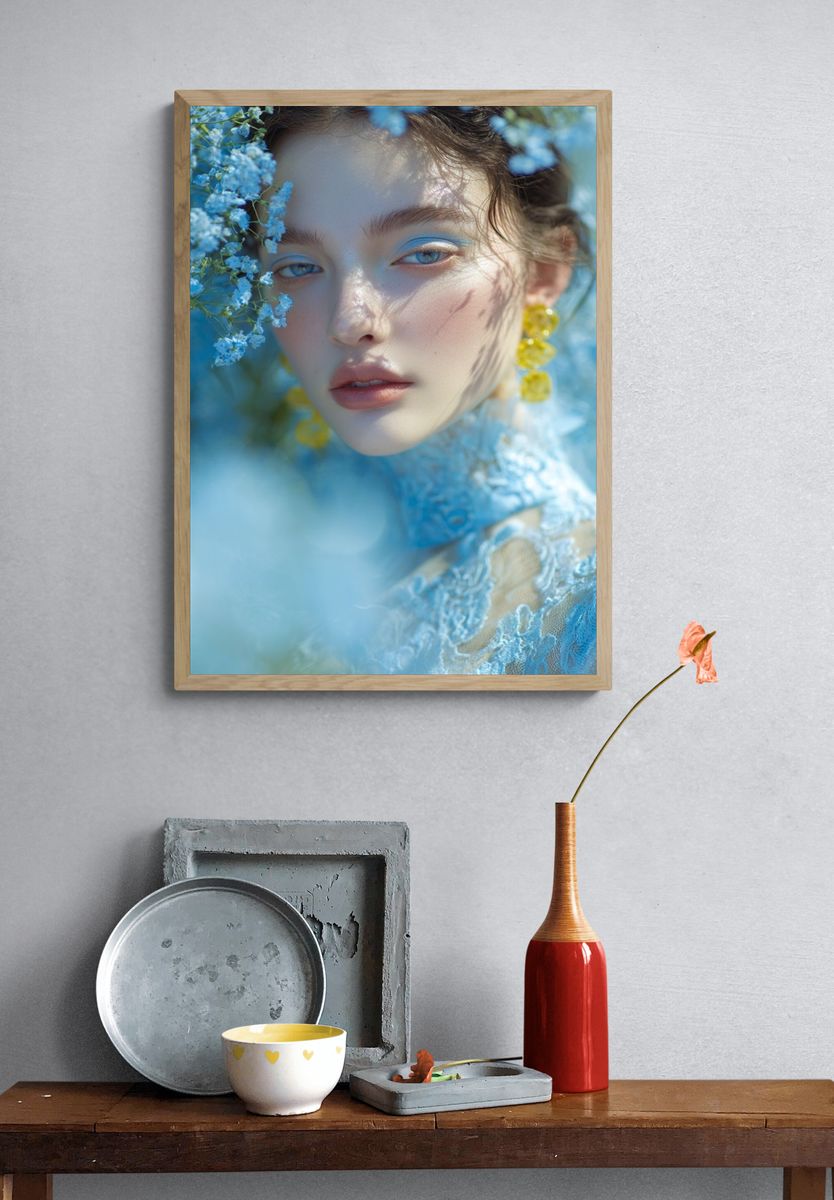 Blue Floral Portrait Photography Poster. — room view 3