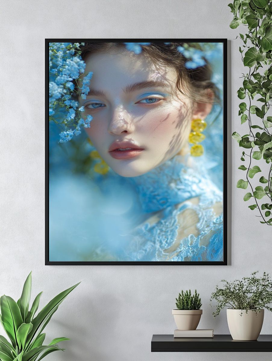 Blue Floral Portrait Photography Poster. — room view 4