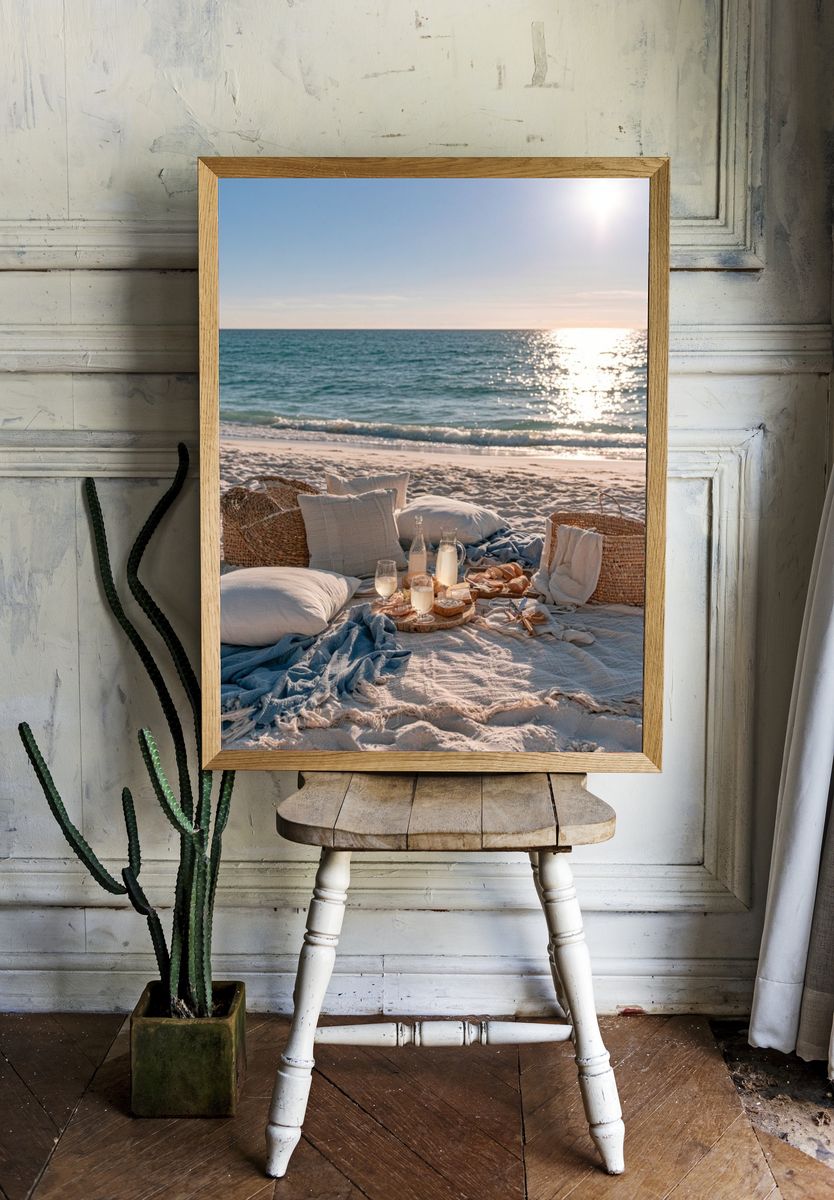Sunlit Beach Picnic Photography Poster. room preview