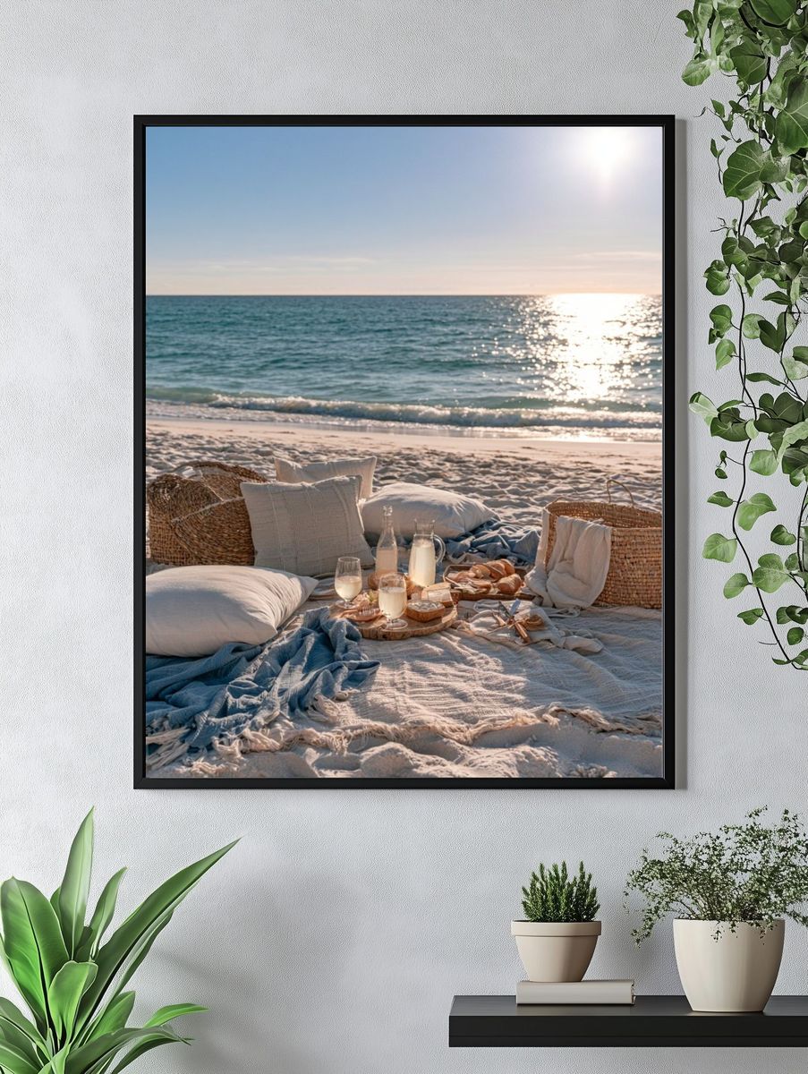 Sunlit Beach Picnic Photography Poster. — room view 4