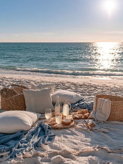 Sunlit Beach Picnic Photography Poster.