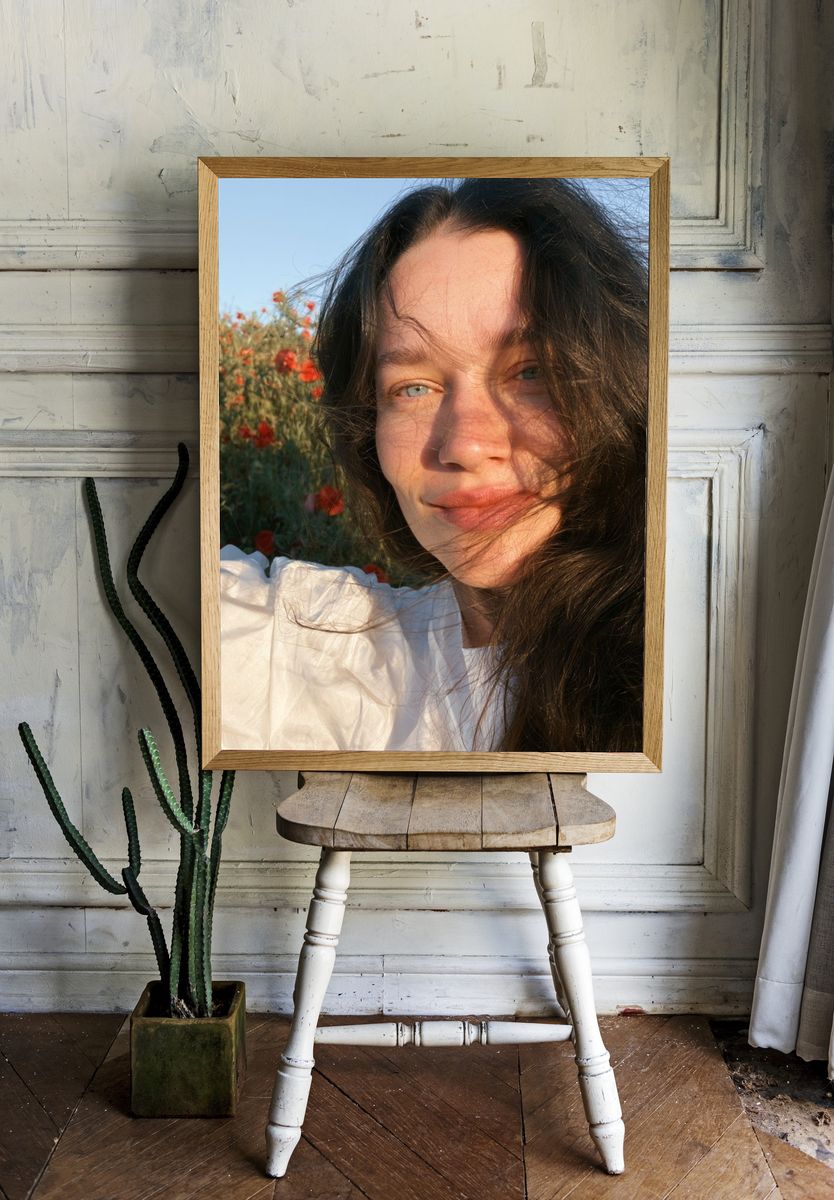 Sunlit Floral Portrait Photography Poster. room preview