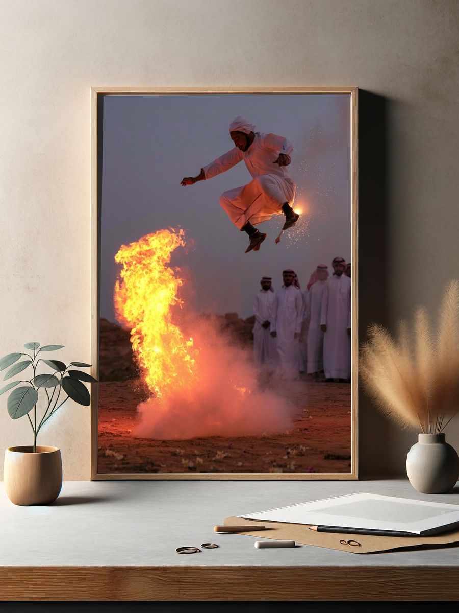 Fire Dance Jump Photography Print. — room view 2