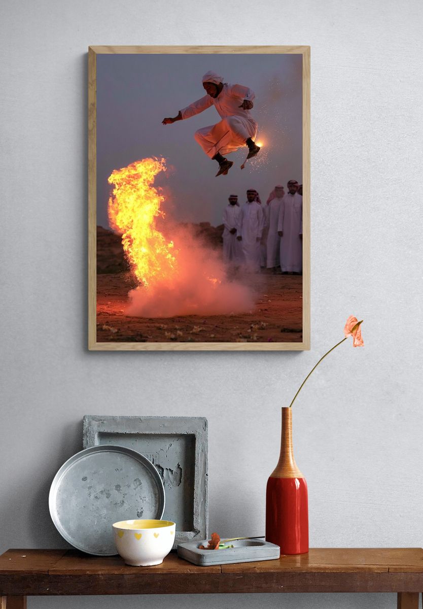 Fire Dance Jump Photography Print. — room view 3