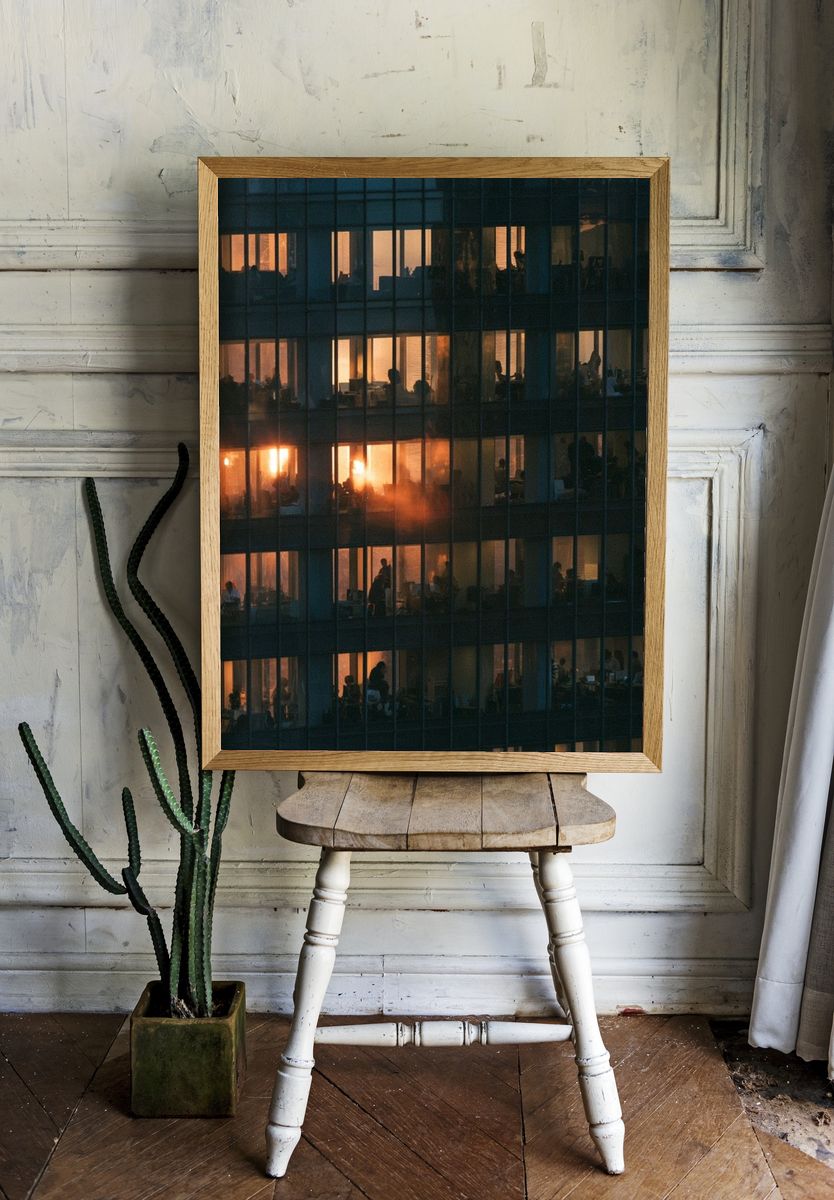 Office Windows at Dusk Photography Poster. — room view 1