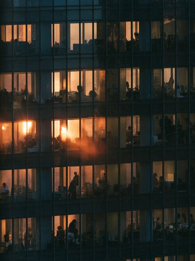 Office Windows at Dusk Photography Poster.