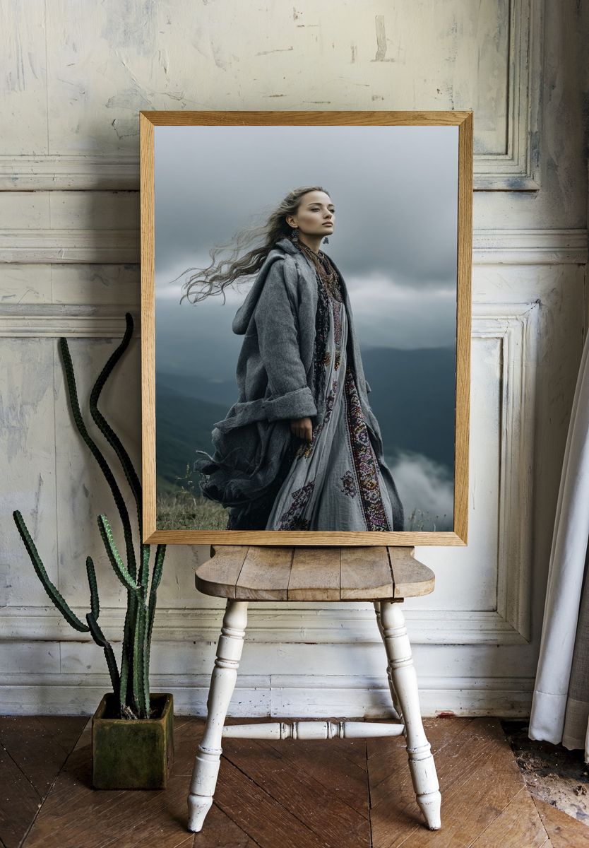 Windy Mountain Portrait Photography Poster. — room view 1