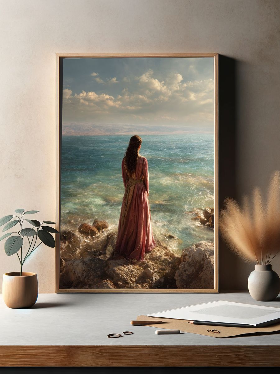 Seaside Woman in Pink Dress Poster. — room view 2