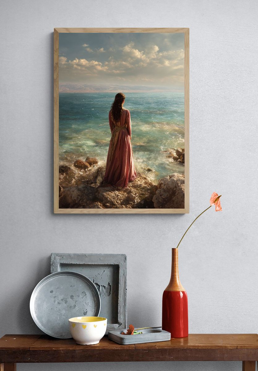 Seaside Woman in Pink Dress Poster. — room view 3